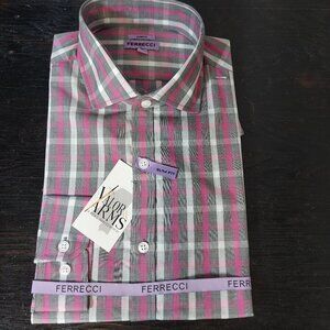 FERRECCI PINK AND GREY BUTTON-UP - NWT - SIZE LARGE